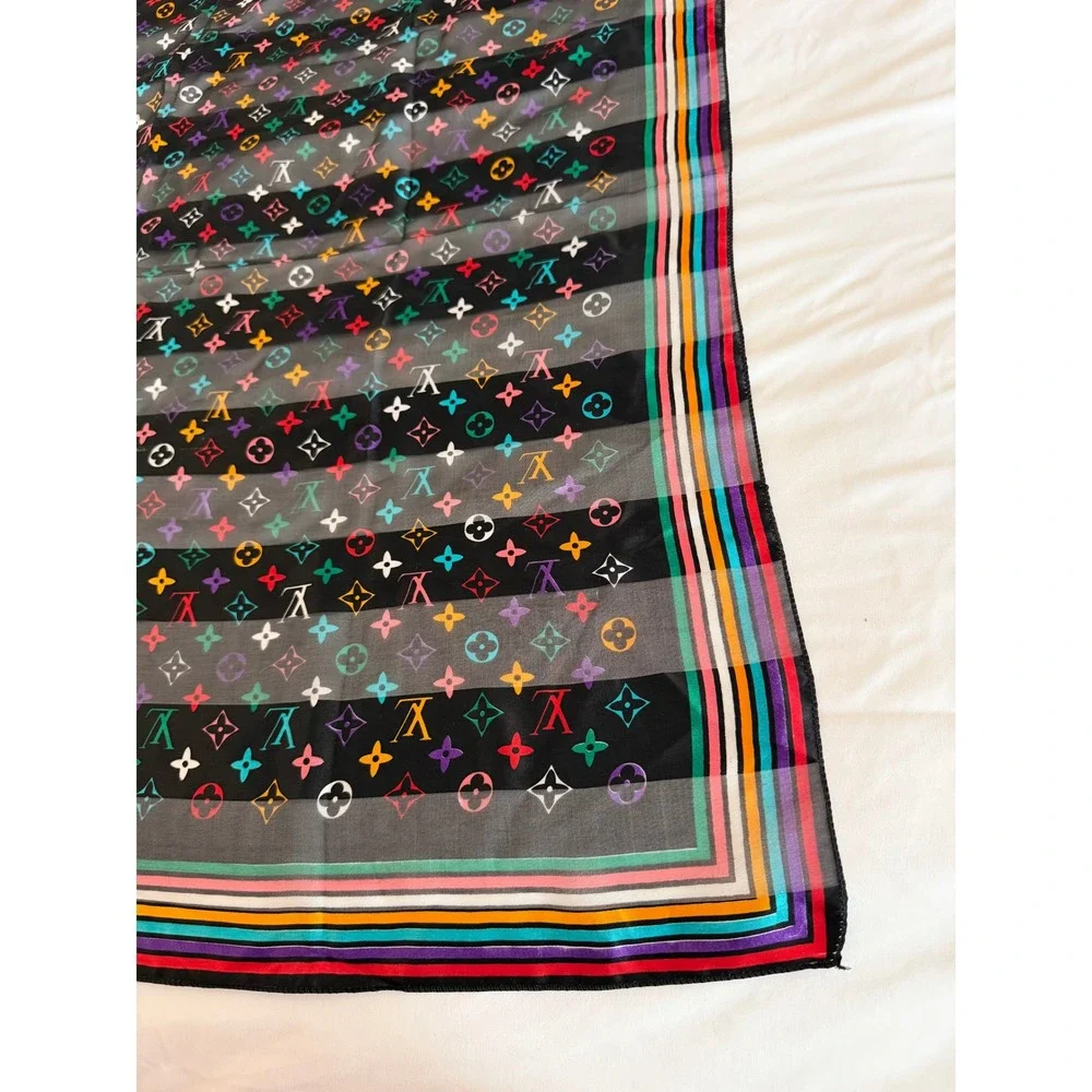 Louis Vuitton Multicolor Monogram Silk Square Scarf Rainbow Border